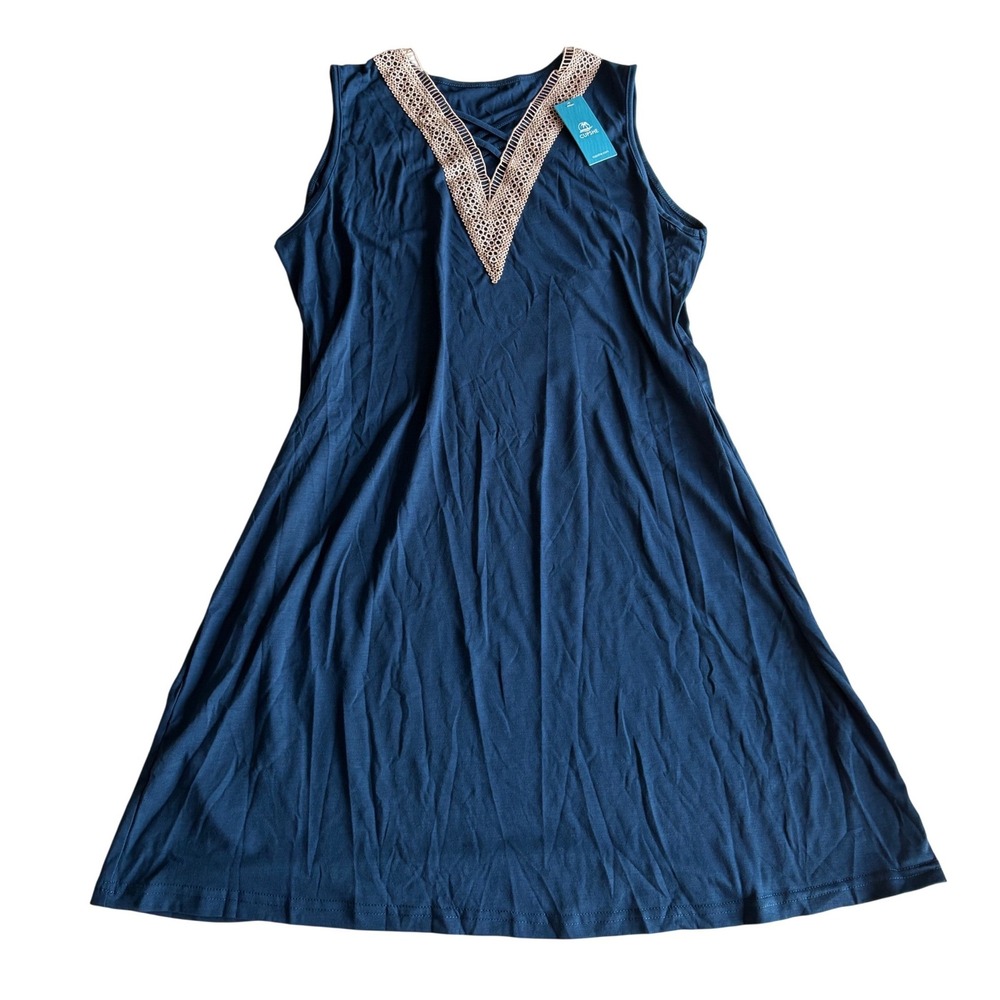Cupshe Women navy Blue Crochet Lace V-Neck Sleeveless Mini Dress XL SU2204007 - Picture 2 of 4